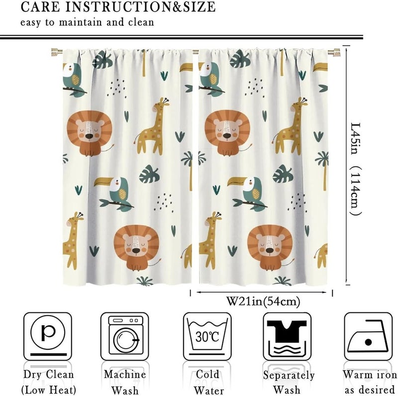 JanJCurt Cute Lion Window Curtains for Kids Bedroom,Cartoon Woodland Jungle Forest Wildlife Little Lion Giraffe Owl Palm Tree Printed Pattern Blackout Drapes for Living Room Baby Nursery Room 42x45 Inch - Image 2